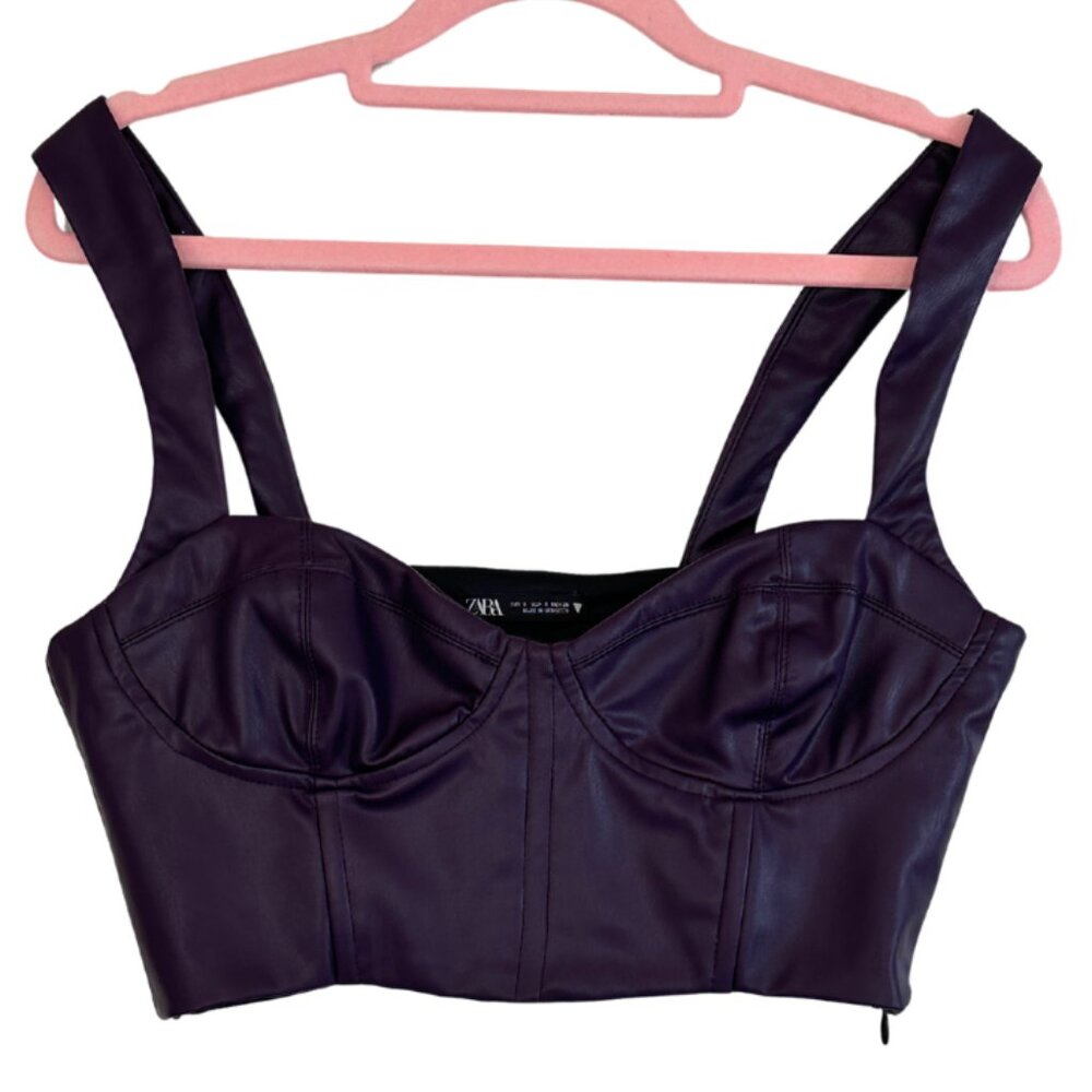 Zara Faux Leather Dark Purple Corset Top